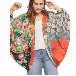 Anthropologie multicolor floral and geometric print cocoon kimono cardigan boho